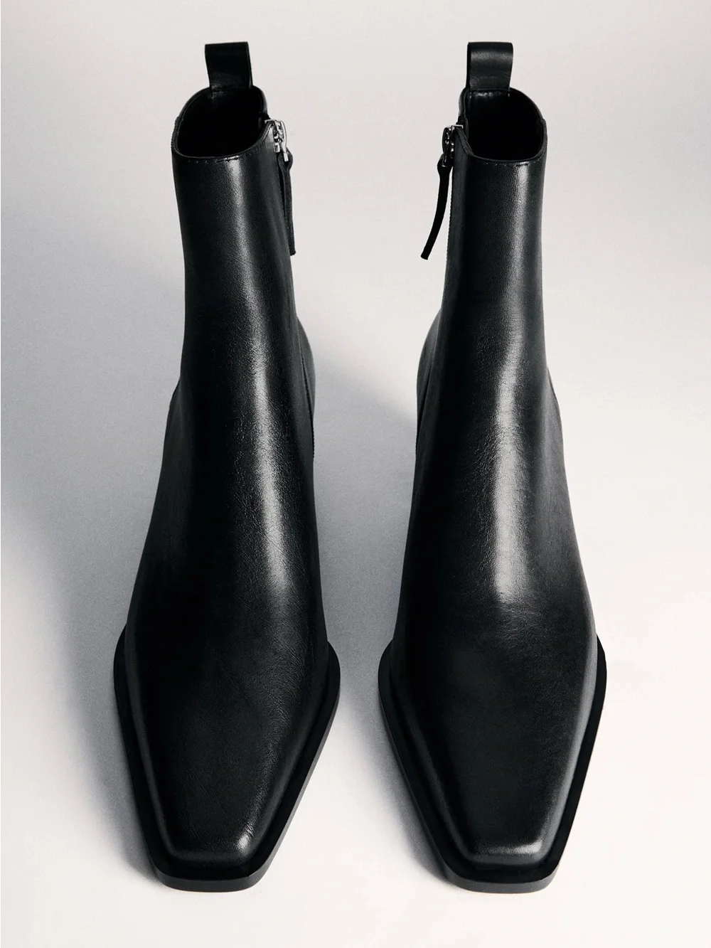 Mango Black Leather Square Toe Ankle Boots  BLOCK HEEL US 6 Euro 36 new